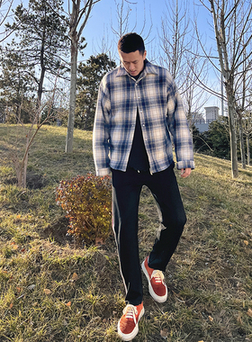 UNSHACKLED复古格子羊羔绒冬季加厚超暖外套复合长袖衬衫男杨政