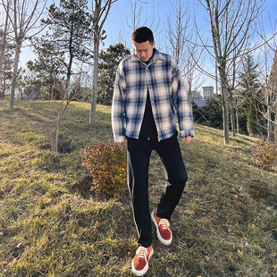 UNSHACKLED复古格子羊羔绒冬季加厚超暖外套复合长袖衬衫男杨政