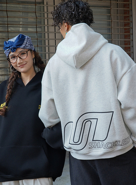 UNSHACKLED潮牌美式宽松三色基础卫衣男女秋冬重磅手握连帽衫杨政