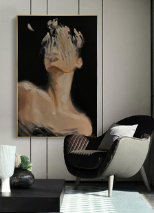 立体油画抽象人物黑白手绘壁画时尚 艺术厚肌理画大师作品 大气个性