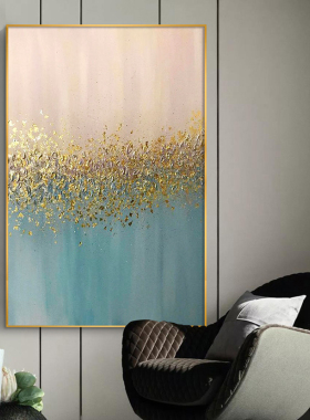 立体金色沙发背景墙卧室抽象油画