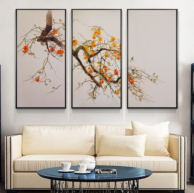 如意沙发背景墙植物中式风装饰画