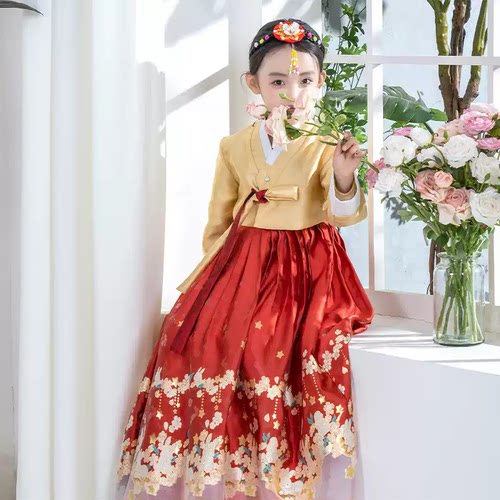 朝鲜族儿童服装新款女童韩服大长今演出服韩国传统延吉公主舞蹈服