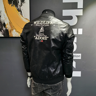 2025秋款皮衣男士新款韩版潮流帅气冬装翻领刺绣机车外套皮夹克