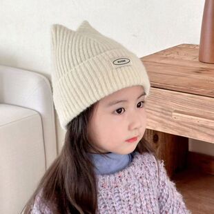 儿童可爱猫耳朵毛线帽子秋冬季女童保暖时尚针织护耳宝宝套头帽潮