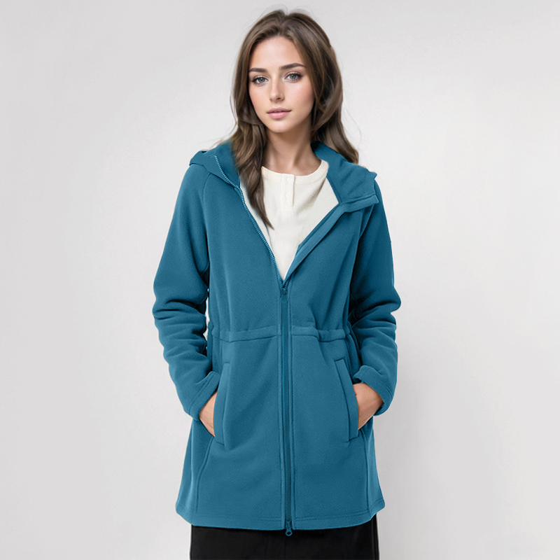 防风复合双面绒女修身中长外套