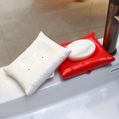 可爱温馨红色枕头陶瓷自动沥水肥皂盒婚庆陪嫁免打孔皂碟皂托架