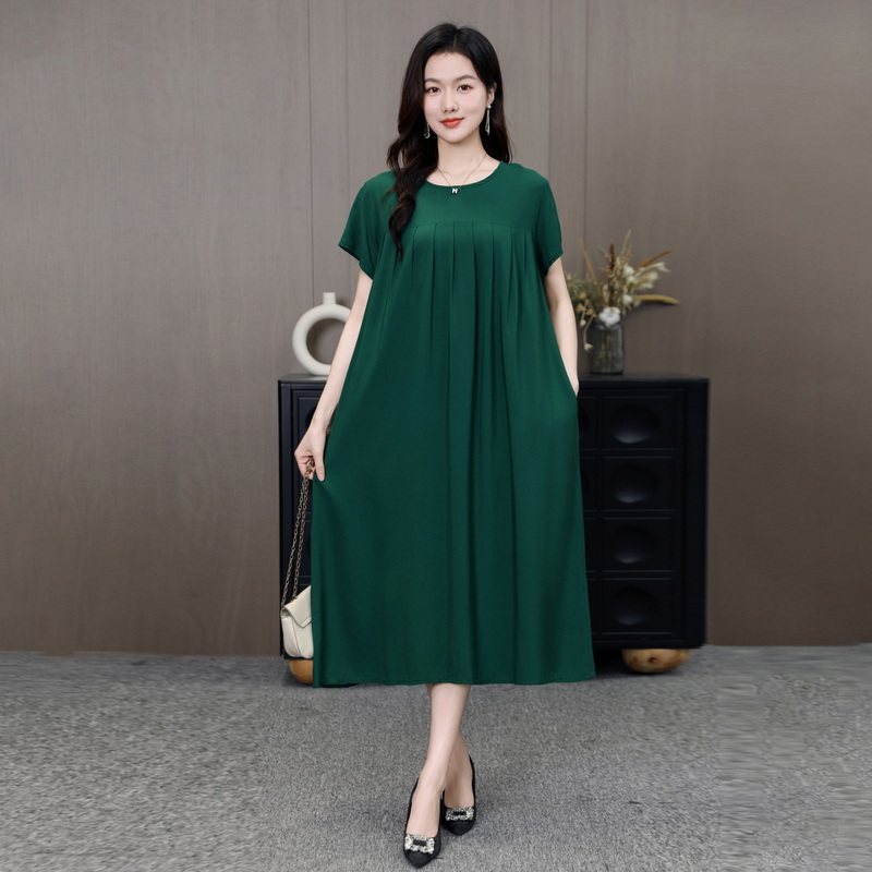 妈妈棉绸女装连衣裙短袖中老年人加肥加大宽松人造棉夏季纯色裙子,女装/女士精品,连衣裙,淘宝优惠券,粉丝福利购,淘宝优惠卷