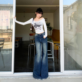 深复古蓝长裤