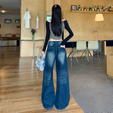 美式复古做旧水洗弯刀宽松长裤刺绣拖地垂感舒适渐变秋冬新款，女装休闲裤，奇怪漫猴工厂店