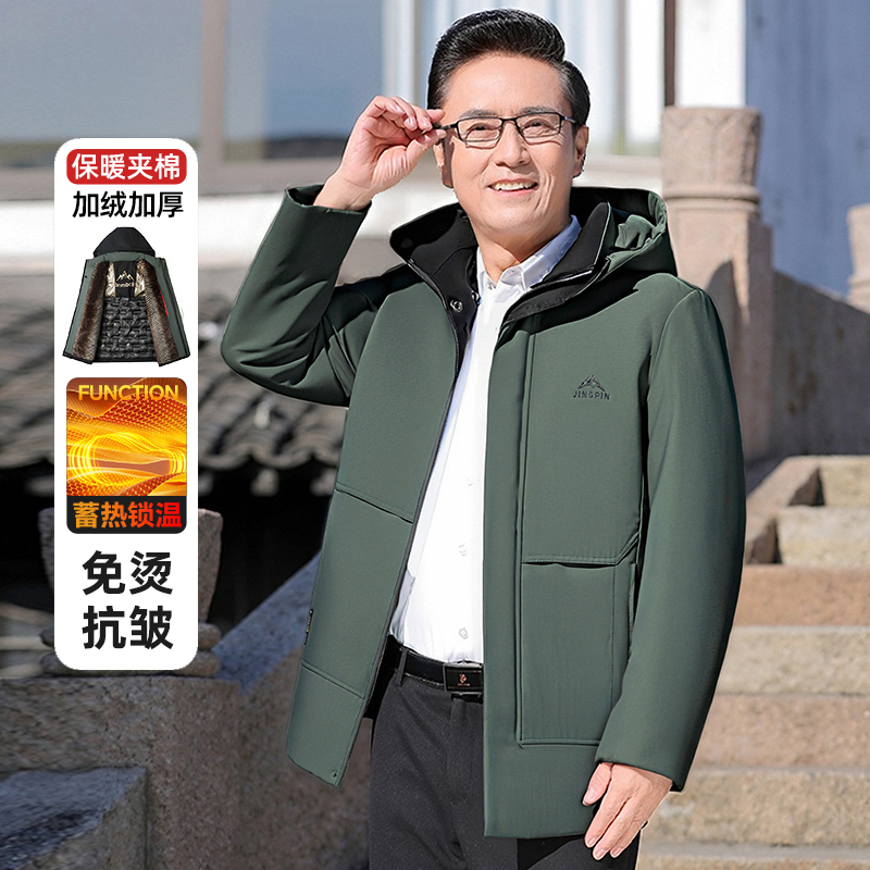 2025冬季新款男士棉服加绒加厚保暖棉衣可脱卸帽棉衣外套中老年爸，男装棉衣，奇怪漫猴工厂店