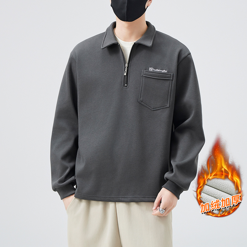 加绒款男士半拉链翻领卫衣，男装T恤，奇怪漫猴工厂店