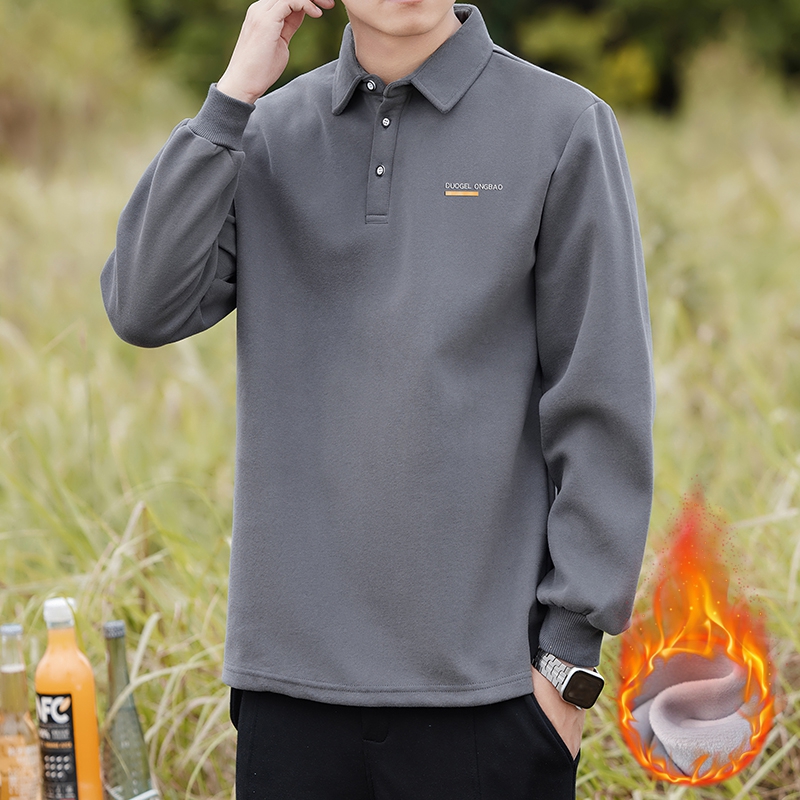 男士翻领加绒加厚长袖POLO衫，男装T恤，奇怪漫猴工厂店