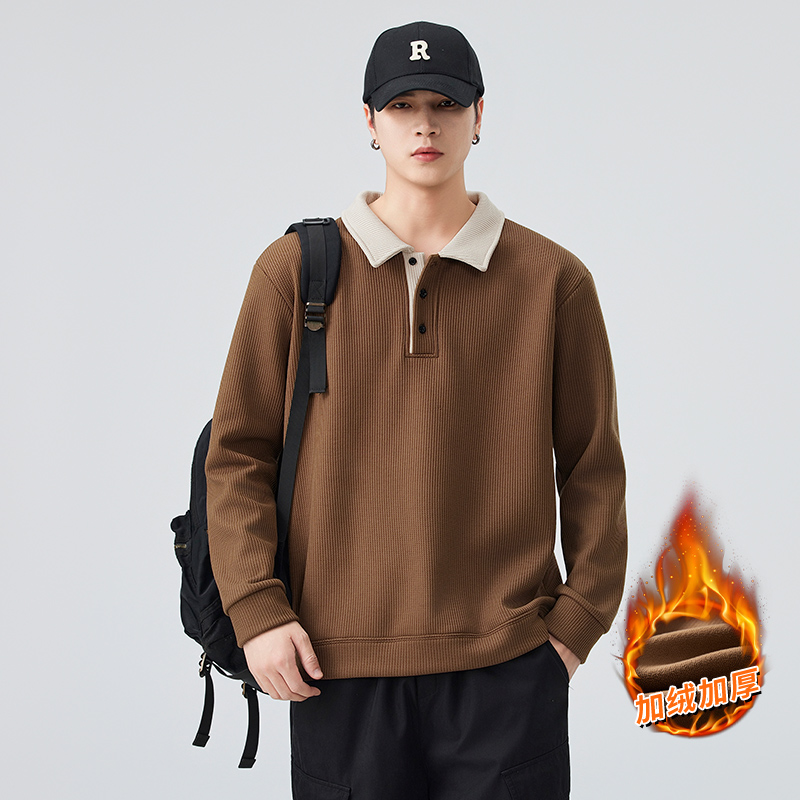 加绒加厚秋冬款长袖T恤翻领POLO衫，男装T恤，奇怪漫猴工厂店
