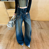 美式复古做旧水洗弯刀宽松长裤刺绣拖地垂感舒适渐变秋冬新款，女装休闲裤，奇怪漫猴工厂店