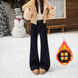 丹宁蓝加绒长裤