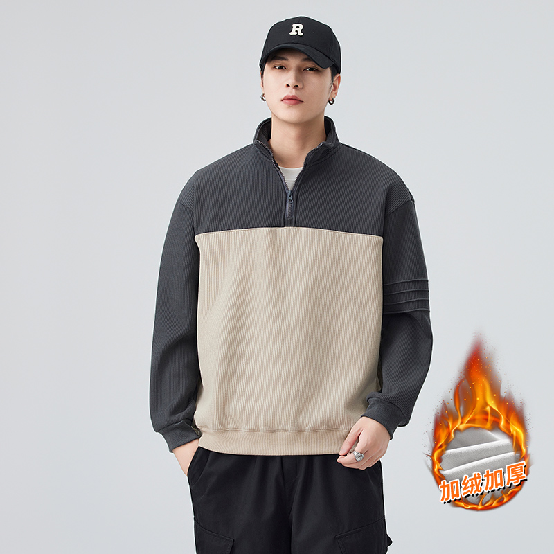 加绒加厚男士卫衣秋冬款2025年新款重磅潮流长袖高端休闲男装，男装T恤，奇怪漫猴工厂店