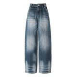 美式复古水洗做旧褶皱渐变牛仔长裤秋冬新款百搭宽松垂感拖地慵懒，女装休闲裤，奇怪漫猴工厂店