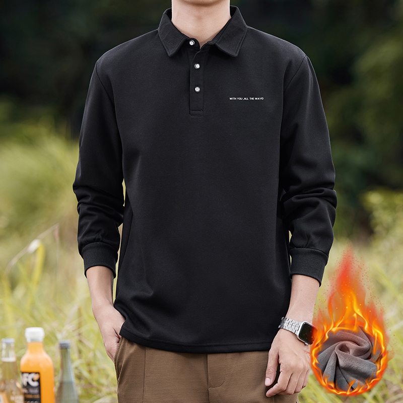 加绒款男士秋冬翻领长袖POLO衫，男装T恤，奇怪漫猴工厂店