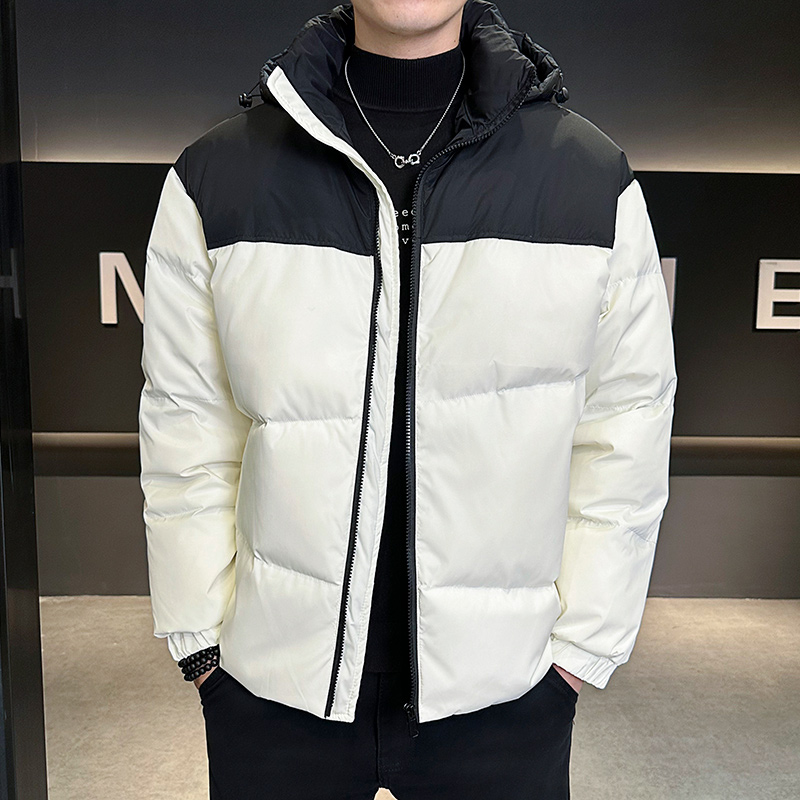 跨境羽绒服男短款连帽宽松运动户外工装可二开拼色保暖面包服，男装羽绒服，奇怪漫猴工厂店