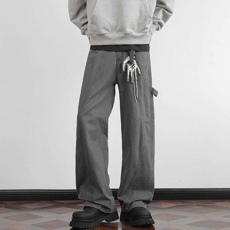 秋冬新款休闲裤100%纯棉半橡筋纽扣皮带款百搭长裤，男装休闲裤，奇怪漫猴工厂店