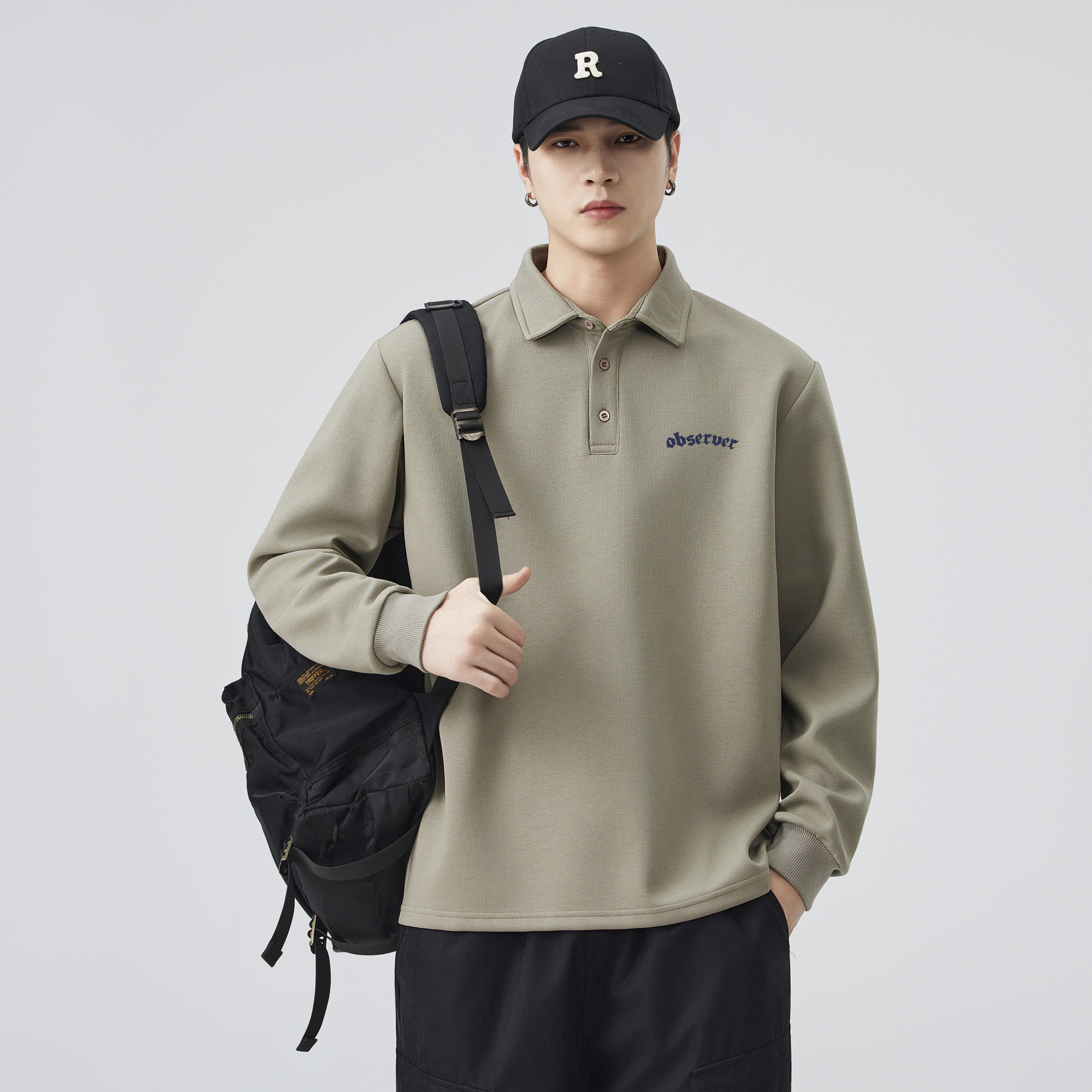 爆版翻领长袖POLO衫卫衣T恤，男装T恤，奇怪漫猴工厂店