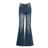 美式微喇牛仔长裤修身显瘦新款女生秋冬拖地舒适口袋猫纹复古水洗，女装休闲裤，奇怪漫猴工厂店