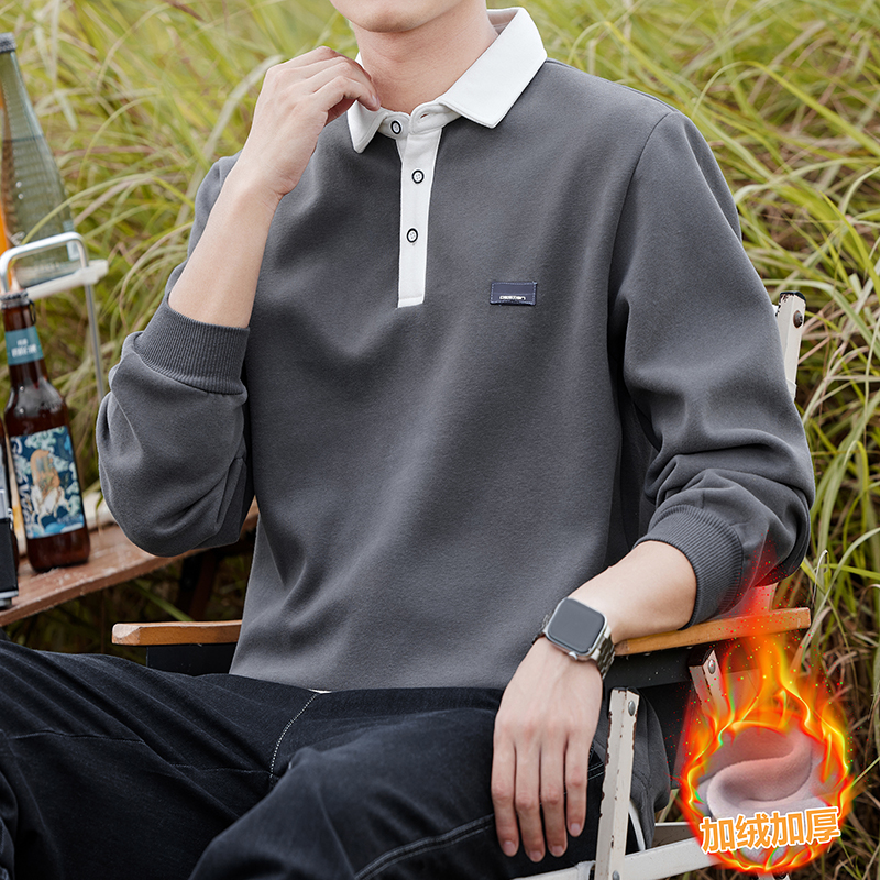 2416#加绒款翻领长袖POLO衫，男装T恤，奇怪漫猴工厂店