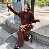 秋冬新款美式复古长袖百搭宽松运动半裙裤连帽外套套装垂感慵懒，女装连体裤，奇怪漫猴工厂店