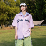 2025年夏季新款条纹短袖衬衣情侣款宽松休闲百搭衬衣外套，男装衬衫，奇怪漫猴工厂店