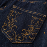 美式复古小众深蓝刺绣阔腿牛仔裤秋冬新款显瘦弯刀裤拖地慵懒垂感，女装休闲裤，奇怪漫猴工厂店