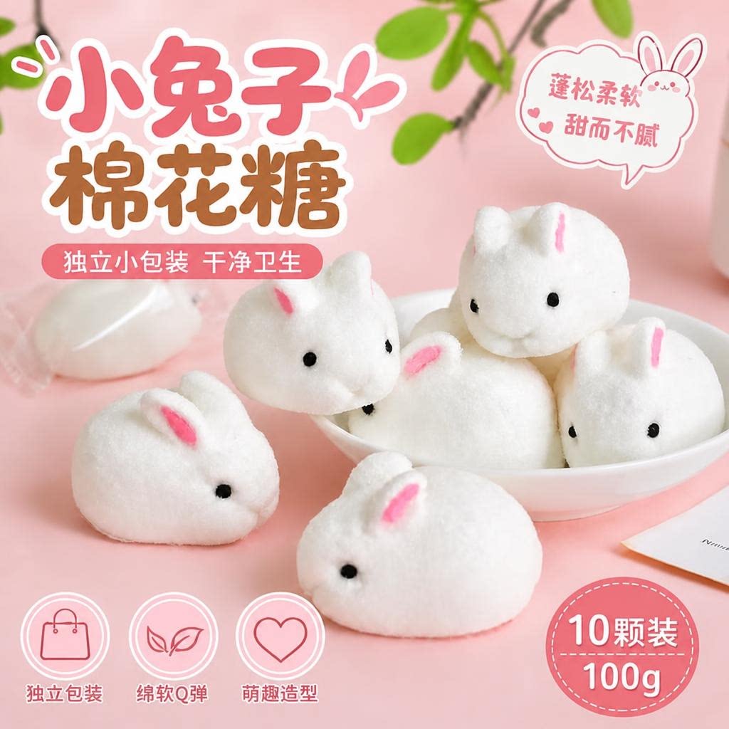小兔子棉花糖中秋蛋糕装饰图片