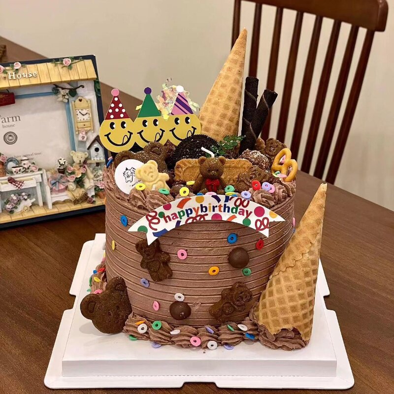 韩式ins风小熊饼干甜筒蛋糕装饰小熊蜡烛儿童生日派对烘焙装扮插