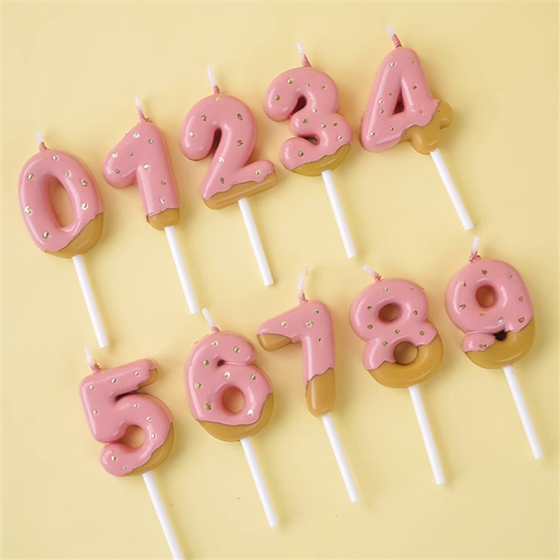 网红创意复古粉色生日蜡烛巧克力饼干造型0-9数字生日蛋糕装饰