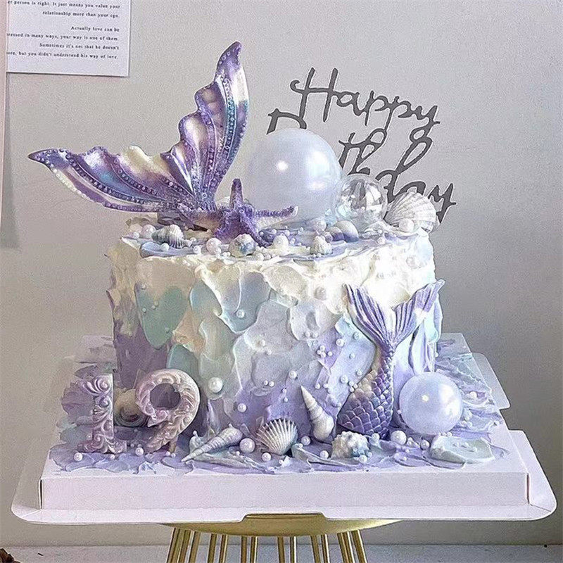 鱼尾巴硅胶模具蓝色海洋主题蛋糕装饰品巧克力翻糖美人鱼模具摆件