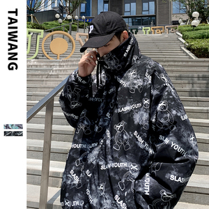 cleanfit美式冲锋衣夹克男立领小熊棒球服国潮oversize情侣装外套图片