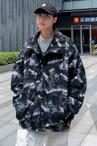 cleanfit美式冲锋衣夹克男立领小熊棒球服国潮oversize情侣装外套图片