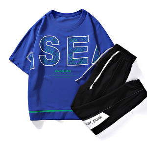 夏季冰丝休闲短袖套装男生潮牌运动衣服学生两件套 A436-613-P70图片