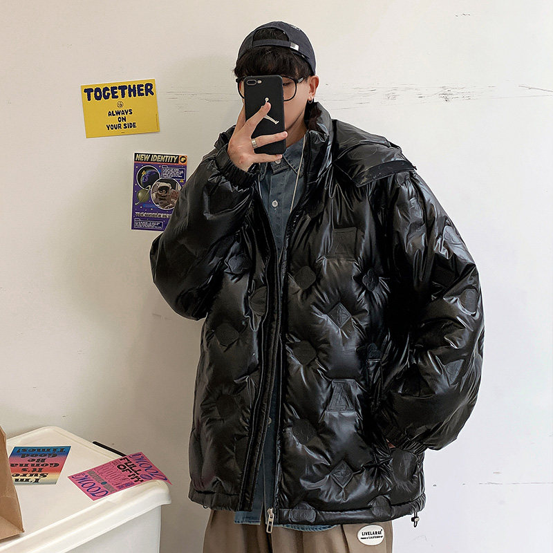926 冬装新款港风褶皱90%白鸭绒连帽外套男羽绒服图片