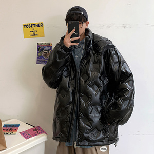 926 冬装新款港风褶皱90%白鸭绒连帽外套男羽绒服图片