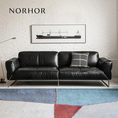 norhor北欧表情/中古包豪斯/黑曜真皮沙发客厅直排不锈钢意式黑色