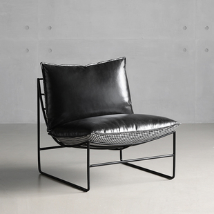 北欧表情/中古覆古风/阿尔托 托真皮布艺双面铁艺单人沙发休闲 椅