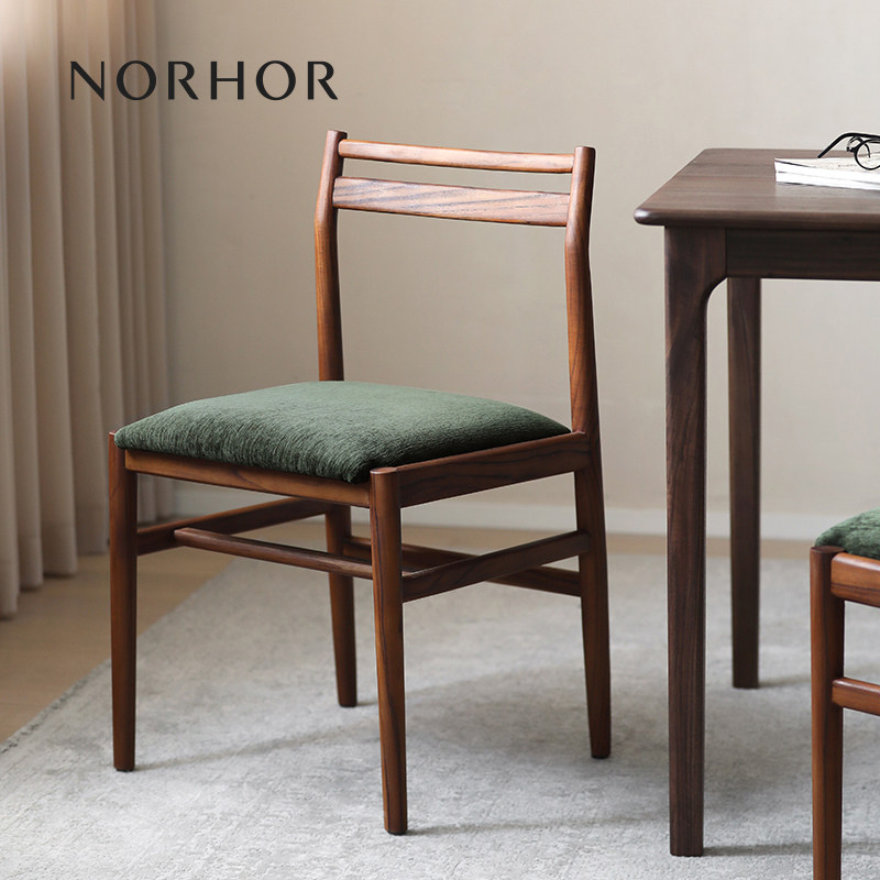 北欧表情norhor/简约覆古原木/ITAO柚木实木软包座面餐椅/靠背椅