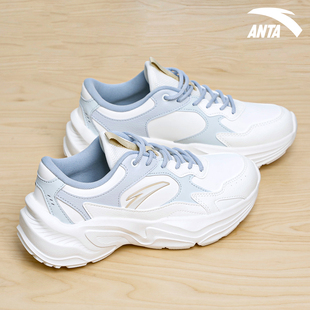 蓝白配色皮面女鞋 安踏厚底运动鞋 舒适增高老爹鞋 秋冬新款 女休闲鞋