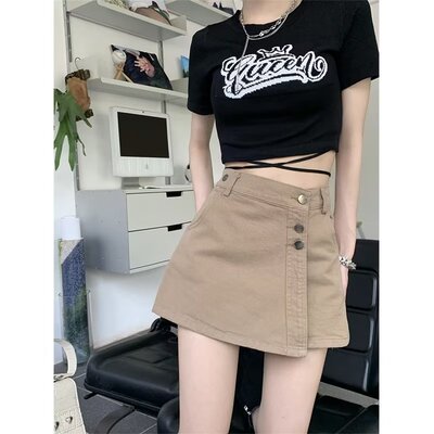 童铺精选 设计款半身裙夏季新款高腰大码裤裙小众辣妹A字裙内衬