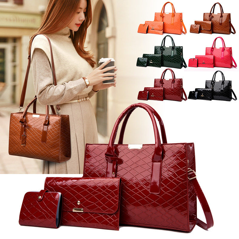 2025新款女包简约时尚鳄鱼纹斜挎包压花子母包三件套单肩包手提包