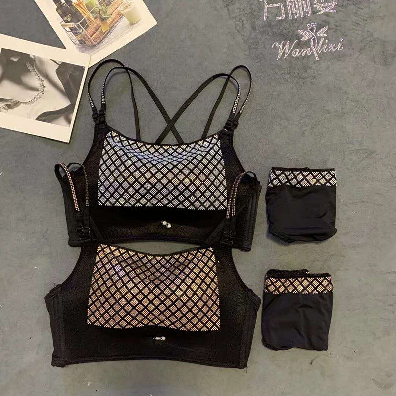 新品带钻防走光黑色蕾丝公主无钢圈内衣亮彩钻美背无痕抹胸文胸罩