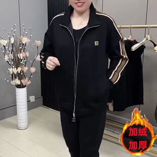 大码女装2023秋冬新款加绒加厚宽松显瘦卫衣胖mm300斤休闲外套女