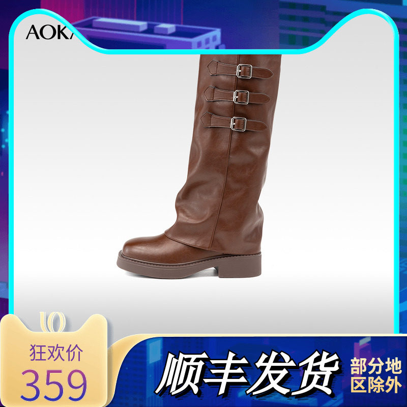 商场款时装靴粗跟长筒骑士靴奥康