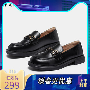 色非时尚乐福鞋女2023秋季新款复古英伦风黑色小皮鞋浅口女鞋C170